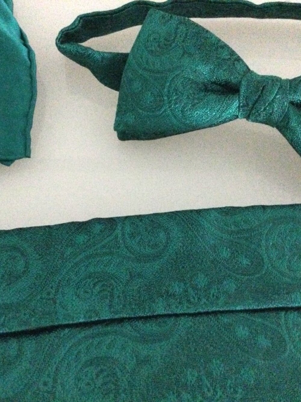 Vintage Ashear Teal Silk Adjustable Bow Tie and Cummerbund with Scarf Set